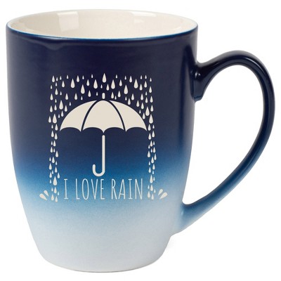 Elanze Designs I Love Rain 12 Ounce Ceramic Laser-Etched Engraved Drinkware Mug, Blue and White Ombre