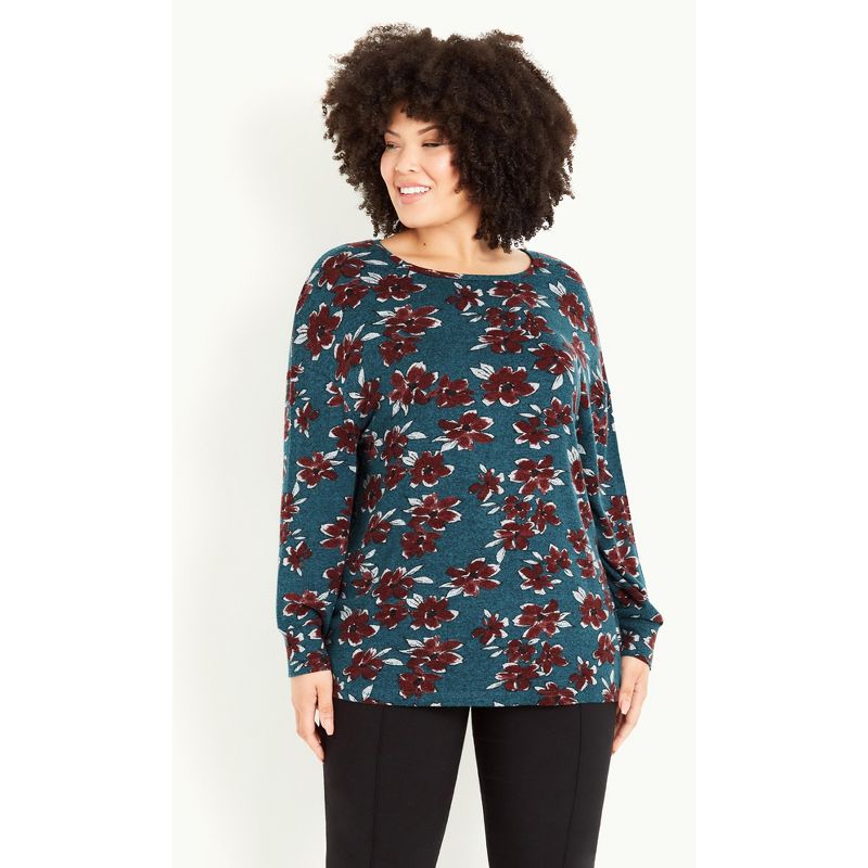 Women's Plus Size Soft Touch Floral Top - green | EVANS, 1 of 7