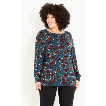 Women's Plus Size Soft Touch Floral Top - green | EVANS