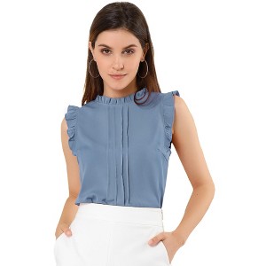 INSPIRE CHIC Women's Ruffled Curved Hem Business Office Vintage Sleeveless Blouse - 1 of 4