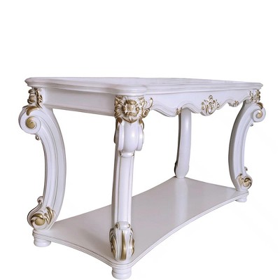 Vendome Antique Pearl Wood Sofa Table with Storage Shelf