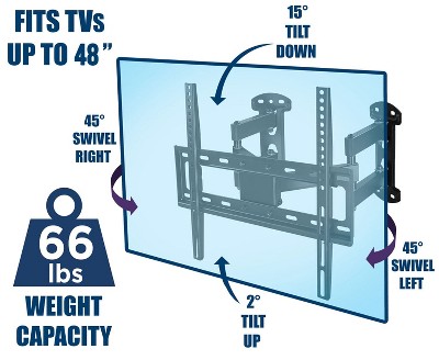 CornerFlex Full-Motion Dual Arm TV Wall Mount Bracket, 32"-55", 66 lbs Capacity