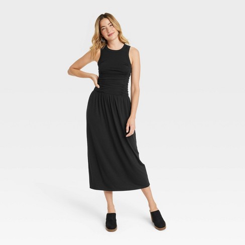 Women's Knit Midi Ruched Dress - Universal Thread™ Black Xs : Target
