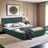 Velvet Upholstered Queen Size Platform Bed with Headboard & Storage Drawers - Leovsnove - 2 of 4