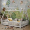 Whisen Twin House Bed with Light, Low Floor House Bed with Fence and Roof, Safety Design - 3 of 4