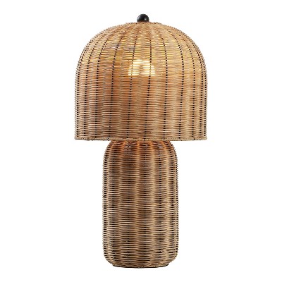 JONATHAN Y Minna 22.5" Modern Coastal Woven Rattan Arched LED Table Lamp, Natural Brown