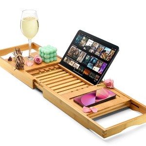 Bathtub Caddy - Foldable Expandable Size, Fits Most Tubs Waterproof Bathtub Tray & Caddy Tray Holder for Wine Glass, Book, Soap, Phone - Homeitusa - 1 of 4