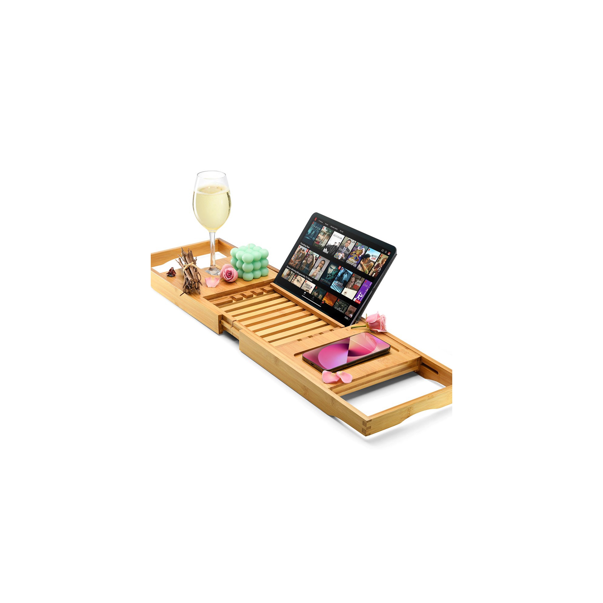 Bathtub Caddy - Foldable Expandable Size, Fits Most Tubs Waterproof Bathtub Tray & Caddy Tray Holder for Wine Glass, Book, Soap, Phone Homeitusa