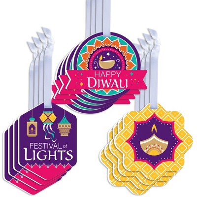 Big Dot of Happiness Happy Diwali - Assorted Hanging Festival of Lights Party Favor Tags - Gift Tag Toppers - Set of 12