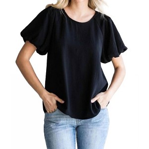 Women's Solid U-neck Short Puffed Sleeved Top - Jodifl - 1 of 3
