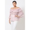 Slickblue Chic Polka Dot Off Shoulder Top – S/M/L – Mauve/White – Flirty with Ruffles, Bell Sleeves & Crochet Detail - 2 of 4