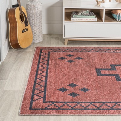 Korsa Red and Dark Gray Geometric 8' x 10' Washable Rug