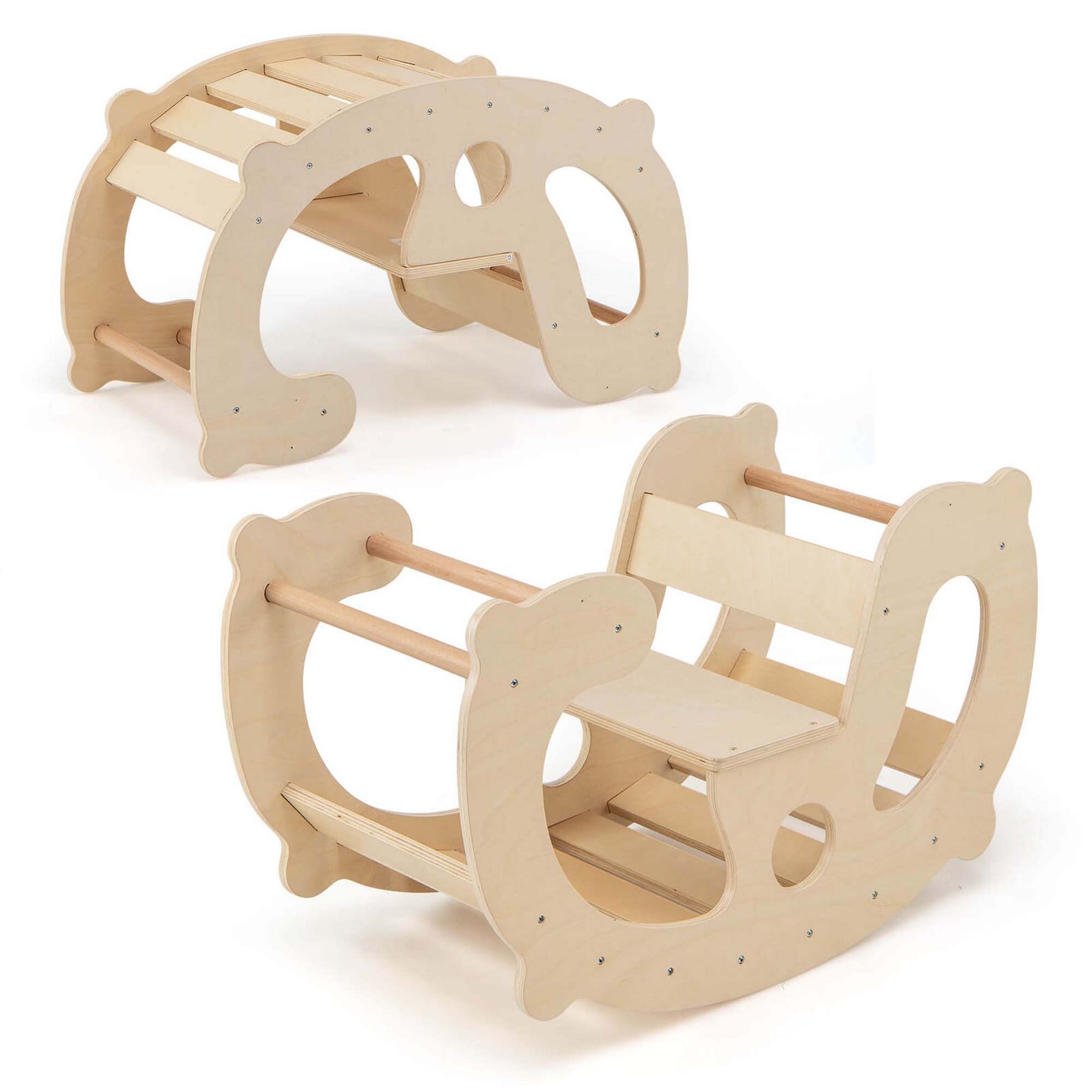 Costway 2-in-1 Rocking Horse Arch for Kids with Rocker Arch Climber Comfortable Backrest Natural