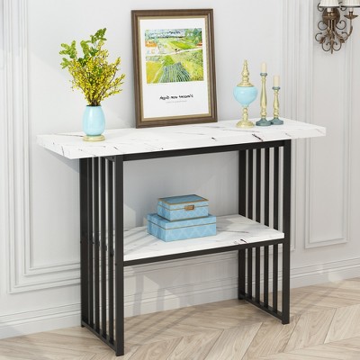 KTMBDW 2-Tier Console Table for Entryway, Faux Marble MDF Sofa Table with Metal Frame for Hallway Living Room