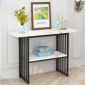 KTMBDW 2-Tier Console Table for Entryway, Faux Marble MDF Sofa Table with Metal Frame for Hallway Living Room - 1 of 4