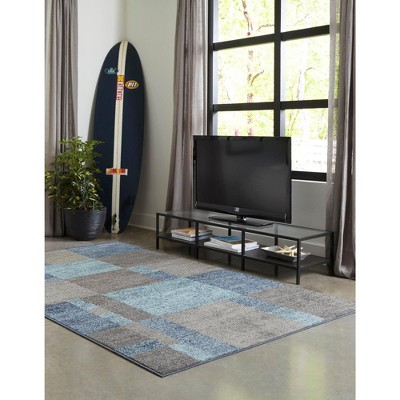 Blue and Gray Geometric 9' x 12' Synthetic Area Rug