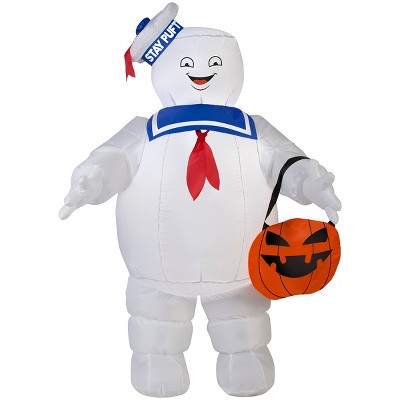 Gemmy Airblown Stay Puft w/Pumpkin Tote Ghostbusters, 3.5 ft Tall, white