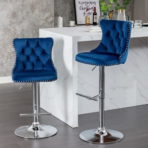 Velvet Bar Stools Set of 2 with Adjustable 25-33" Height, 360¡ã Swivel, Tufted Back, and Chrome Base for Home, Pub, or Kitchen Island - 1 of 4
