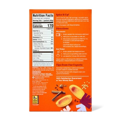 Pumpkin Spice Naturally Flavored with Other Natural Flavors Instant Oatmeal - 12.1oz - Good & Gather™