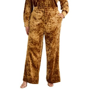 June + Vie by Roaman's Women's Plus Size Crushed Velvet Wide-Leg Pant - 1 of 4