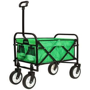 VYNXARIA Minimeetall Colorful Collapsible Foldable Wagon Cart with strapping system, Beach Wagon ,Utility Wagon Grocery Cart,green line - 1 of 4