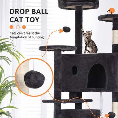70in Dark Gray Multi-Level Freestanding Sisal Cat Tree Tower
