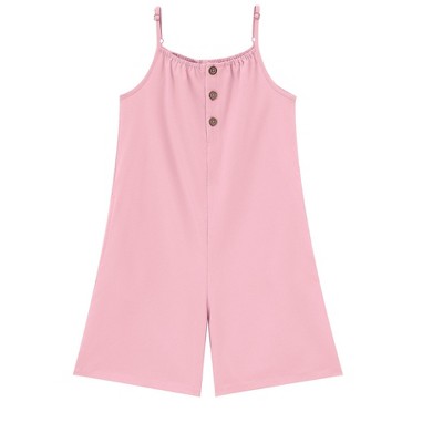 Girls' Wide-Leg Short Jumpsuit with Adjustable Suspenders and Pockets for Little Girl