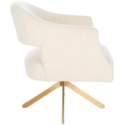 Ivory Faux Lamb Wool Geometric Swivel Accent Chair with Gold Base