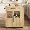 Kitchen Island Cart with Storage, Mobile Rolling Island with Glass Cabinet Doors & Spice Rack, Retro Style Dining Room Furniture, Natural Wood - 3 of 4