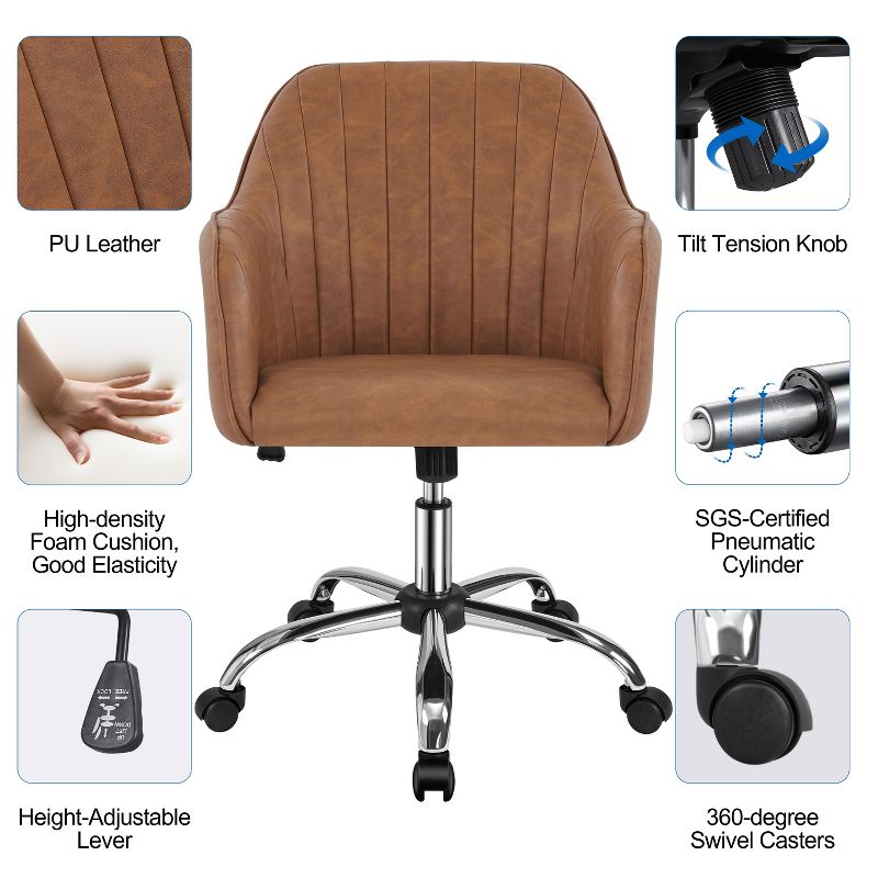 Yaheetech Modern Velvet Desk Chair Soft Height-Adjustable 360°Swivel Computer Chair, 5 of 16