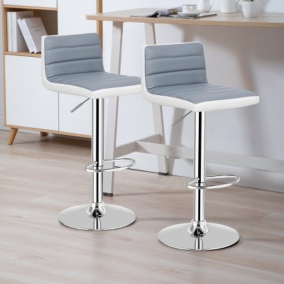 Set of 2 Gray and White Adjustable Swivel Bar Stools