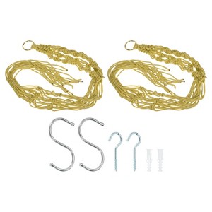 Unique Bargains Indoor Outdoor Decoration Handmade Macrame Hanging Planter Flower Pot Hanger 2 Pcs - 1 of 4
