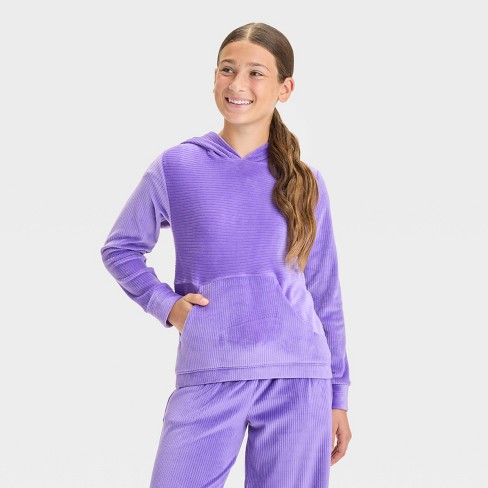 Girls Velour Hoodie Sweatshirt All In Motion Grape Purple Xl Target