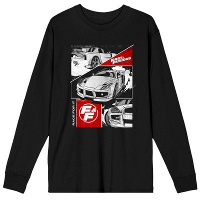 The Fast And The Furious Race For It Comic Style Men’s Black Long Sleeve Shirt