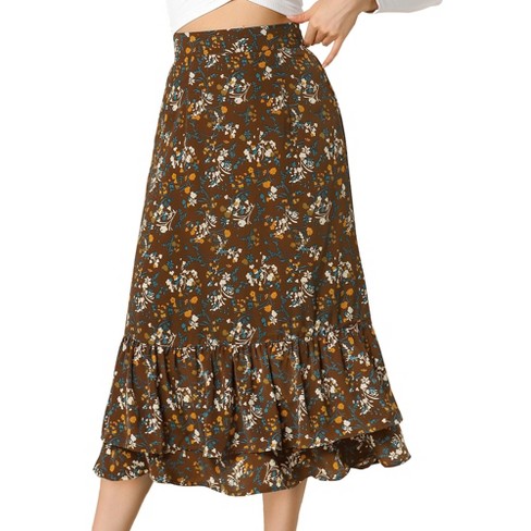 Allegra K Women's Printed Skirt Chiffon Elastic Waist Ruffle Tiered ...