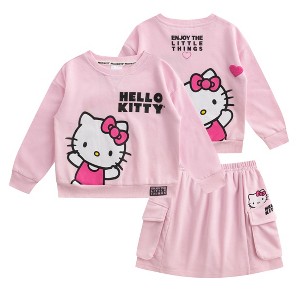Hello Kitty Sanrio Girls French Terry Sweatshirt and Skort Skirt 2 Piece Set for Big Kids - Size 10 - 1 of 4