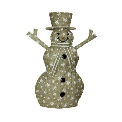 Northlight 24" Brown and White Lighted Snowflake Standing Snowman Christmas Outdoor Decor