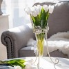 Slickblue Clear Glass Vase 13.25" H with Antique White Metal Stand for Flowers or Faux Arrangements - 3 of 4
