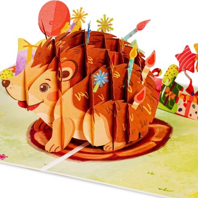 Paper Love Frndly 3D Birthday Pop Up Card, Birthday Hedgehog, Handcrafted - 100% Recycled and Eco-Friendly, 8" x 6" Cover