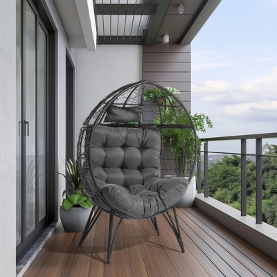 VisioGear Egg Chairs, Patio Egg Chair with Cushion and Pillow, Oversized Large Egg Chairs for Porch, Gray, 40.6*"30.3*"58.5"