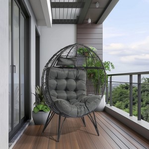 VisioGear Egg Chairs, Patio Egg Chair with Cushion and Pillow, Oversized Large Egg Chairs for Porch, Gray, 40.6*"30.3*"58.5" - 1 of 4
