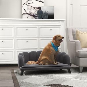 Kumasinova Large Dog Bed with Pearl Design,Velvet Dog Couch Bed with Foam Cushion,Dog Beds with Wooden Legs,Pet Bed for Pets Up to 55 lbs,Grey - 1 of 4
