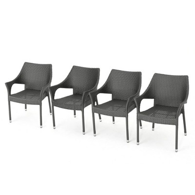 Grungis PE Wicker Stacking Outdoor Dining Chairs,Modern Outdoor Patio Chairs with Arch Backrest & All-Weather Iron Frame,2pc/4pc