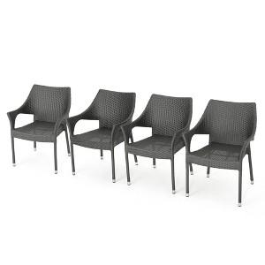 Grungis PE Wicker Stacking Outdoor Dining Chairs,Modern Outdoor Patio Chairs with Arch Backrest & All-Weather Iron Frame,2pc/4pc - 1 of 4
