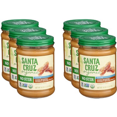 Santa Cruz Organic No Stir Dark Roasted Creamy Peanut Butter - Case of 6 - 16 oz