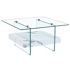 FONTOI 31.4" Two-Tier Coffee Table with Marble Pattern Sticker, Side Table for Living Room - 1 of 4