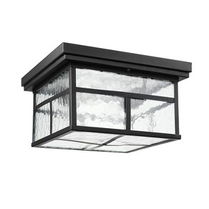 Globe Electric 2-Light Outdoor Flush Mount Ceiling Light with Clear Watered Glass Shade Bronze - 1 of 4