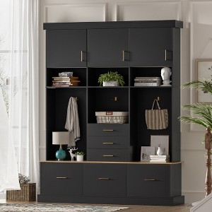 JANSNO 75" Modern Entryway Hall Tree with Bench, Coat Rack, 6 Drawers, 3 Cabinets & 3-Tier Top Storage - 1 of 4
