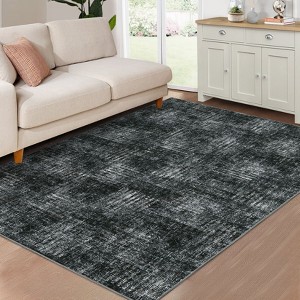 Area Rug Washable Non Slip Low Pile Rug Soft Faux Wool Non Shedding Floor Carpet, Stain Resistant Modern Abstract Rug for Bedroom, Living Room, Green - 1 of 4