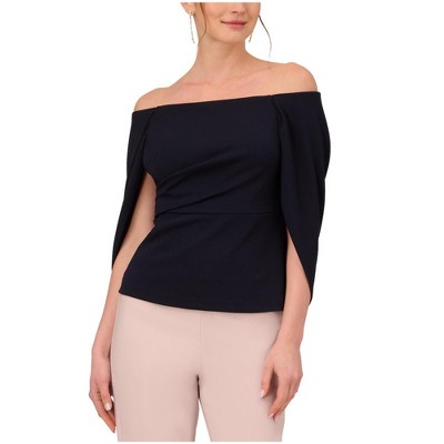 Adrianna Papell Womens Cape Sleeve Off the Shoulder Blouse, Blue, 2